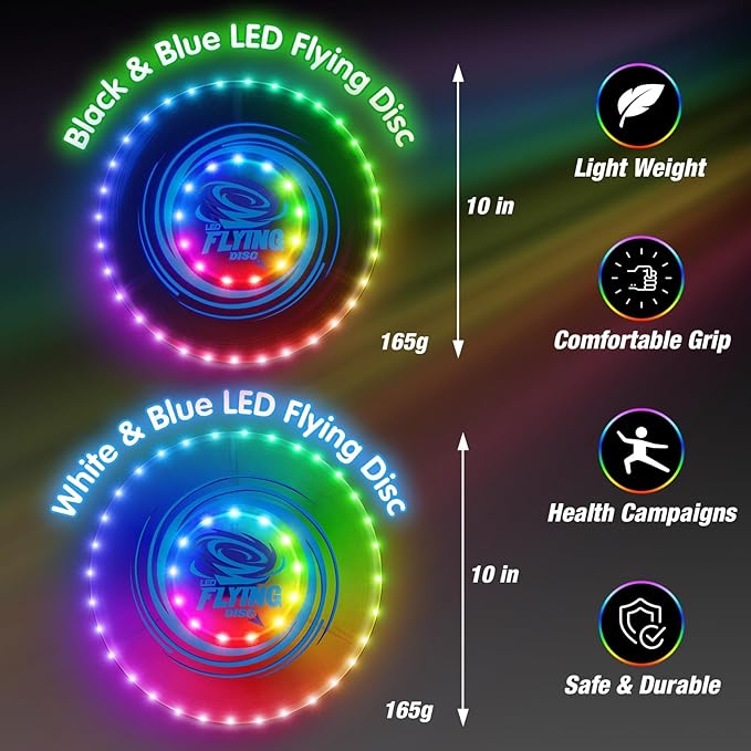 2 Pack Light up Flying Discs for Kids, 45 LEDs, 14 Lighting Modes, Rechargeable Glow in The Dark