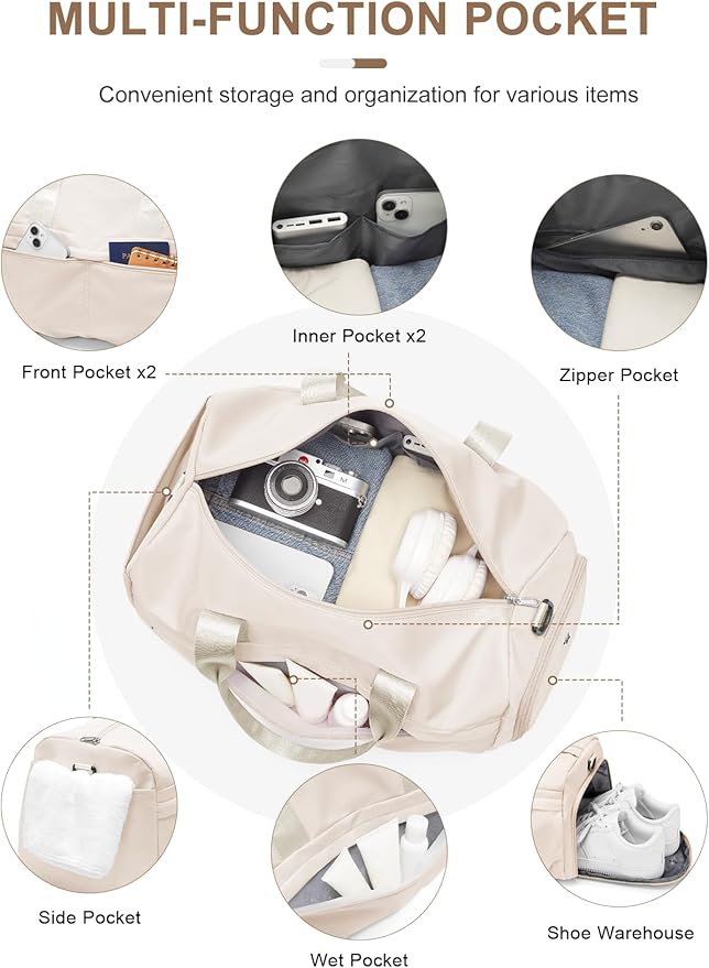 Gym Bag for Women Men with Shoe Compartment, Sport Duffel Bag, Waterproof Travel Weekender
