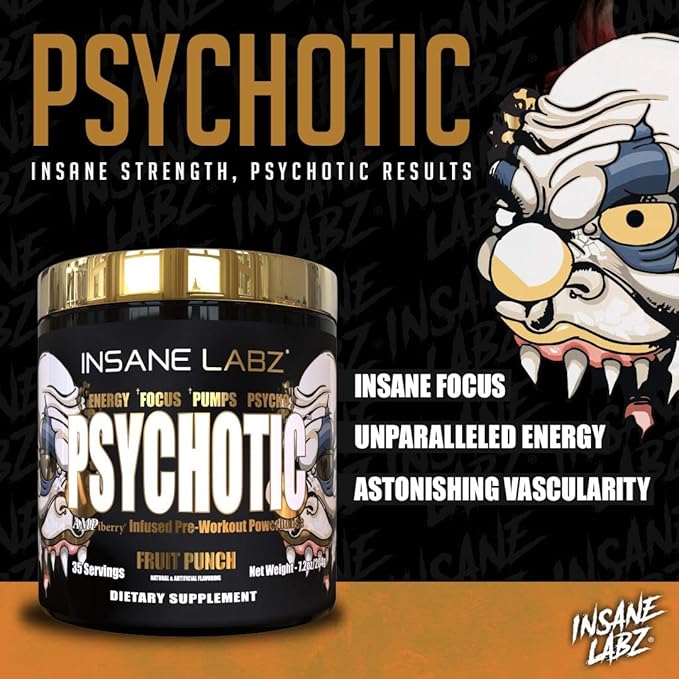 Insane Labz Psychotic Gold, High Stimulant Pre Workout Powder, Extreme Lasting Energy Focus, Pumps