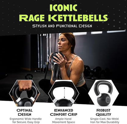 Single Cast Iron Kettlebell | Powder Coated - Wide Handle Weights for Core & Glute Workouts;