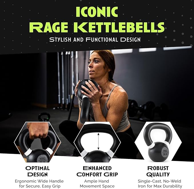 Single Cast Iron Kettlebell | Powder Coated - Wide Handle Weights for Core & Glute Workouts;