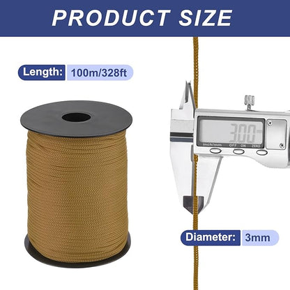 MECCANIXITY 1/8 Inch Polypropylene Rope Braided Ropes, 328ft Nylon Rope Hollow Utility Cord for