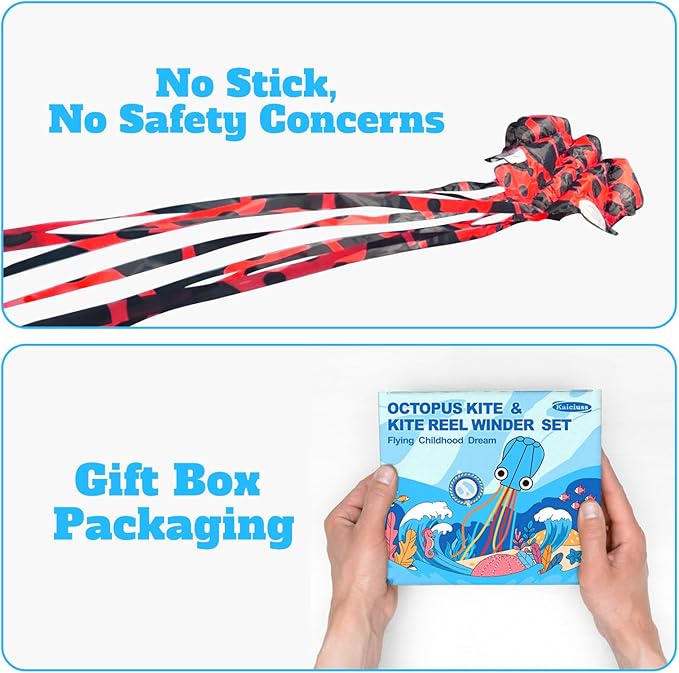 Octopus Kites for Kids & Adults Easy to Fly, 24”x 158” Large Soft Kite Kit for Boys and Girls