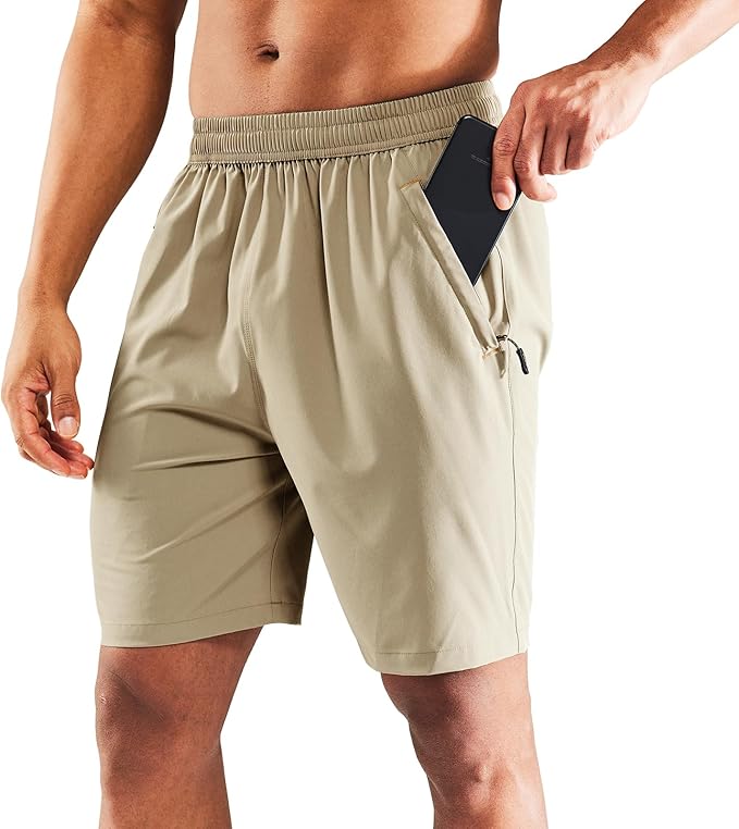 MIER Men's Quick Dry Running Shorts with Zipper Pocket, Elastic Waist Athletic Workout Exercise