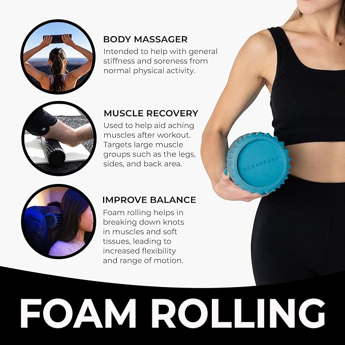 Oceanfoam Tidal Roller - Miami Blue - Muscle Massage Foam Roller for Back Pain & Stretching - Firm