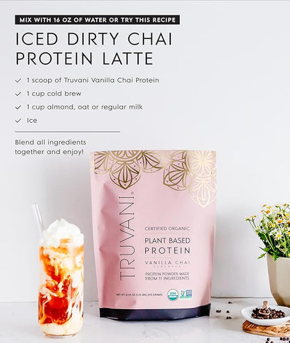 Truvani Vegan Pea Protein Powder | Vanilla Chai | 20g Organic Plant Based Protein | 20 Servings |