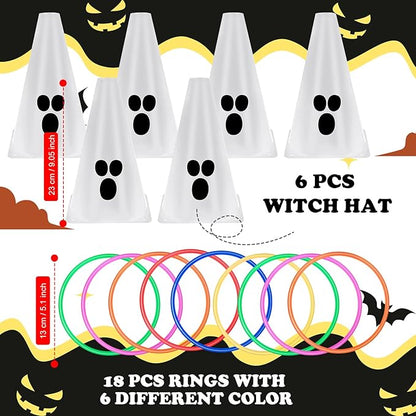 24 PcsHalloween Ring Toss Game Outdoor Carnival Party Games Include 6 Plastic Cones 18 Toss Rings