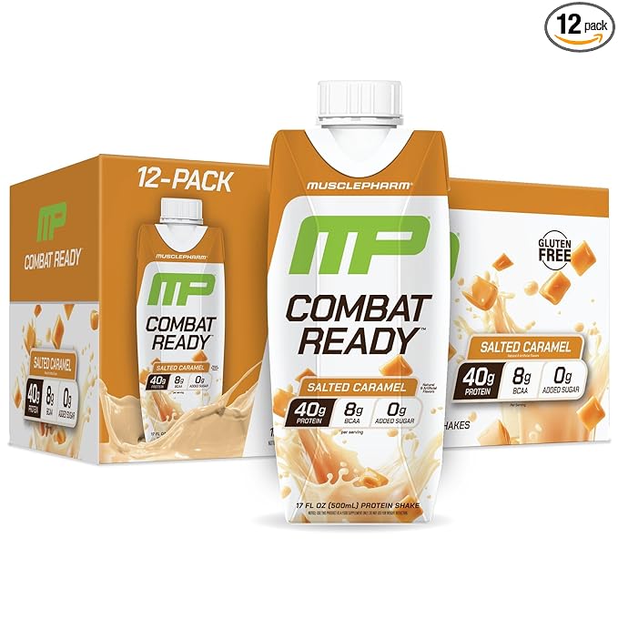 MusclePharm Combat Ready High Protein Shakes Ready to Drink, 40g Protein, 8g BCAAs, 8.7g Glutamine