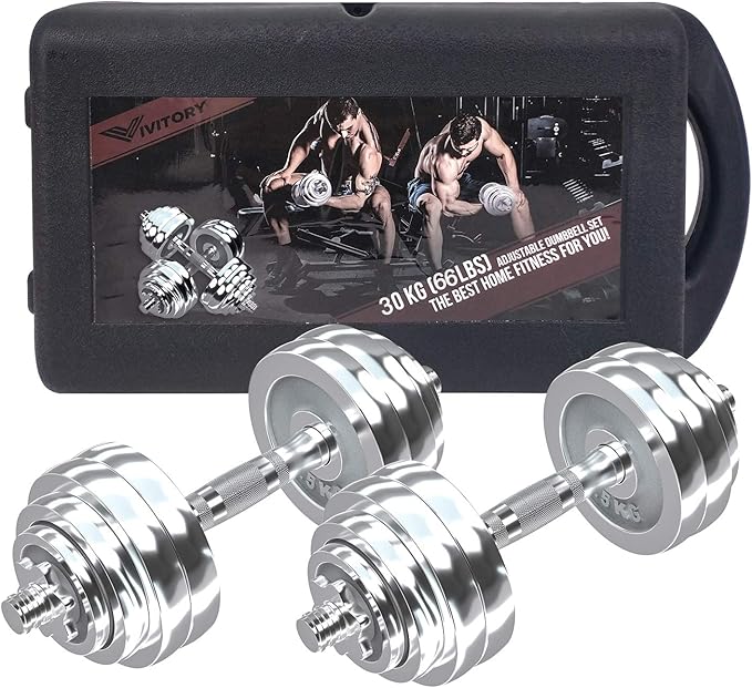 VIVITORY Fitness Dumbbells Set, Adjustable Weight Sets up to 11/22/44/66/110 lbs, with Metal