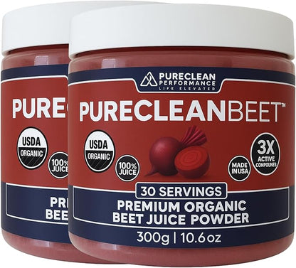 PureClean Organic Beet Juice Powder - Nitric Oxide Supplement - 100% USA Grown Beets - Organic Beet