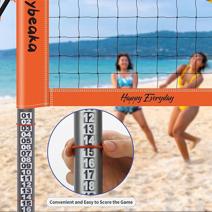 Outdoor Portable Volleyball Net Set for Backyard Beach with Adjustable Heavy Duty Poles, Durable