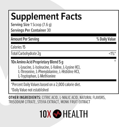 10X Health Amino Blend Pre Workout Powder for Men - Tropical Orange Flavor - EAA & BCAA Powder
