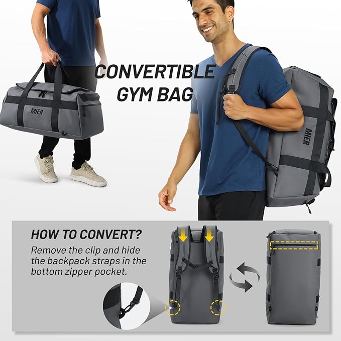 MIER Gym Bag for Men Large Duffel Backpack with Shoe Compartment, 60L Convertible Duffle Bags