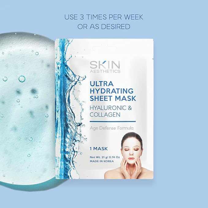 Hyaluronic & Collagen Sheet Face Mask - Skin Firming, Anti-Aging, Moisturizing & Plumping