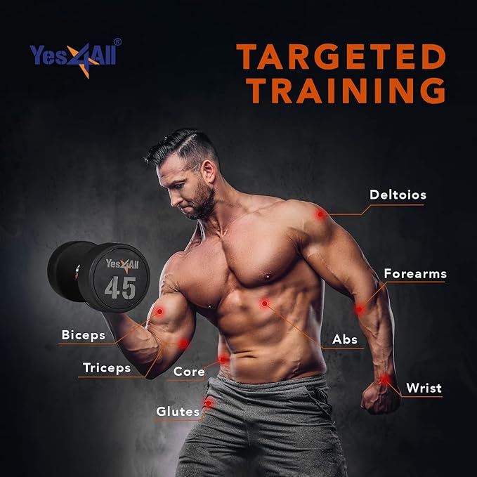 Yes4All Urethane Dumbbell with Anti-Slip Knurled Handle 5-50 LB for Muscle Building - Sold