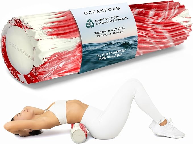 Oceanfoam Tidal Roller - Red Marbled - Muscle Massage Foam Roller for Back Pain & Stretching - Firm