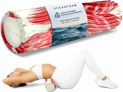 Oceanfoam Tidal Roller - Red Marbled - Muscle Massage Foam Roller for Back Pain & Stretching - Firm