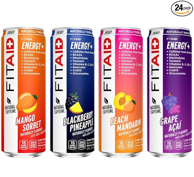 LIFEAID FITAID Energy Drink, 200mg Natural Caffeine, Keto, 15 Calories, Variety Pack, BCAAs
