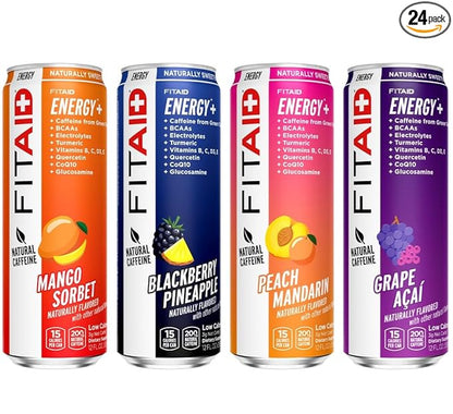 LIFEAID FITAID Energy Drink, 200mg Natural Caffeine, Keto, 15 Calories, Variety Pack, BCAAs