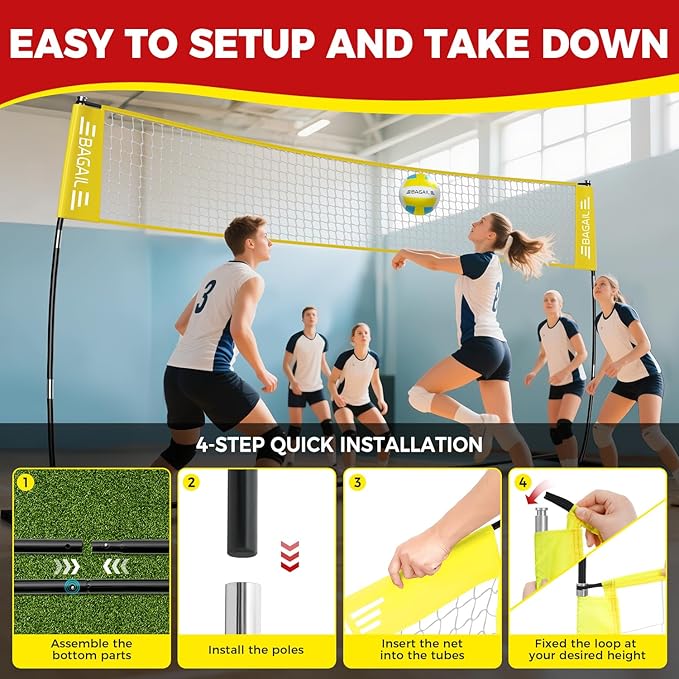 BAGAIL Volleyball Net, 12ft/20ft Portable Volleyball Net for Backyard - Adjustable Height