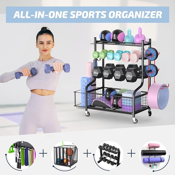 PLKOW Dumbbell Rack, Weight Rack for Dumbbells, Home Gym Storage for Dumbbells Kettlebells Yoga Mat