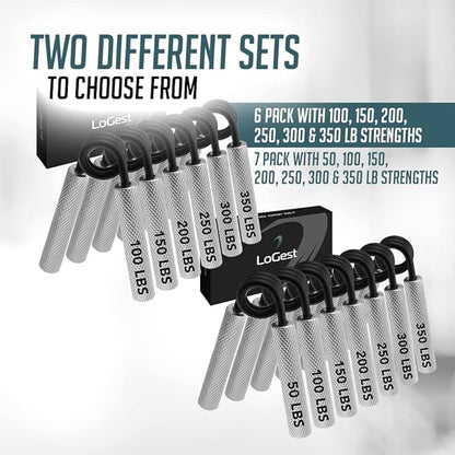 Logest Metal Hand Grip Set, 100LB-350LB 6 Pack 50LB-350LB 7 Pack No Slip Heavy-Duty Grip