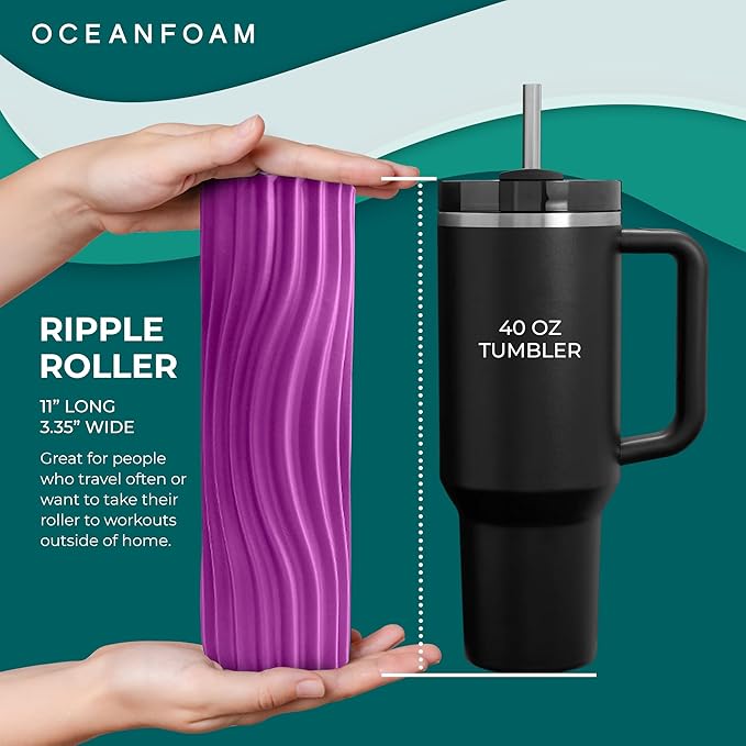 Oceanfoam Ripple Travel Foam Roller (11" x 3.35") Firm Mini Foam Roller for Physical Therapy, Deep
