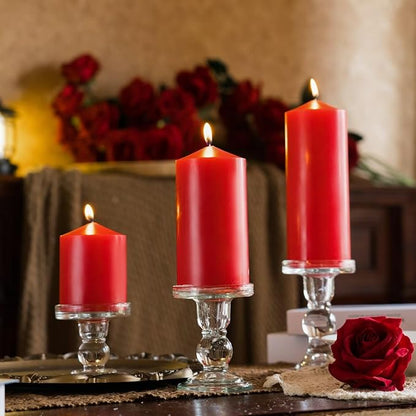 MOZEAL 3" x 4" Hand-Poured Unscented Red Pillar Candles,Dripless Candles Set of 3,Smokeless,Clean