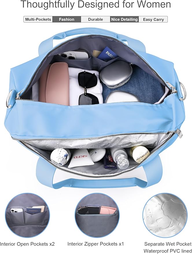 Gym Bag for Women Girls with Shoe Compartment & Wet Pocket - Duffle Bag for Travel Sports Fitness