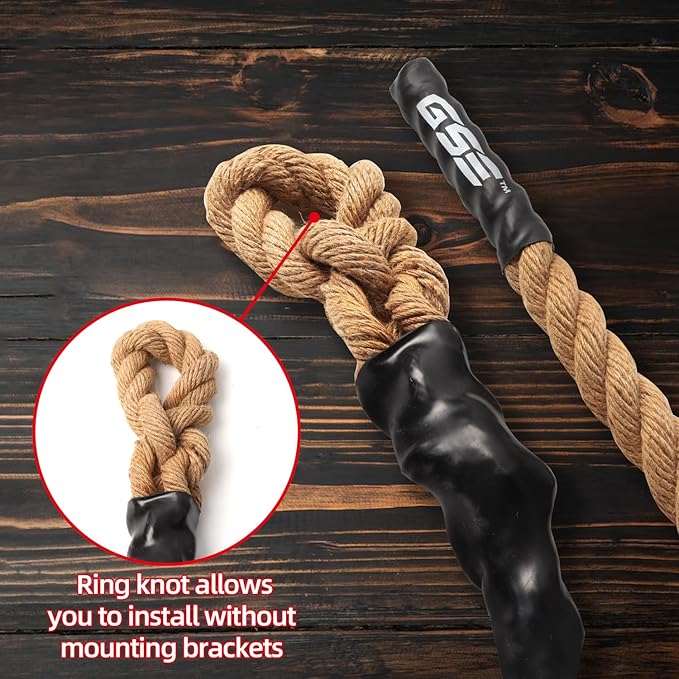 GSE Games & Sports Expert Gym Sisal Climbing Rope, Heavy Workout Rope for Indoor/Outdoor Workouts