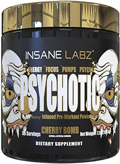 Insane Labz Psychotic Gold, High Stimulant Pre Workout Powder, Extreme Lasting Energy Focus, Pumps
