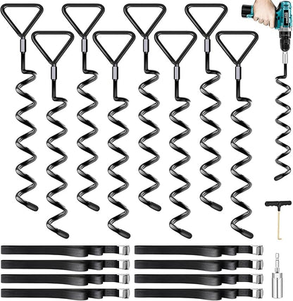 Trampoline Stakes Heavy Duty Trampoline Anchors Kit, Spiral Screw In Ground Anchors with Straps
