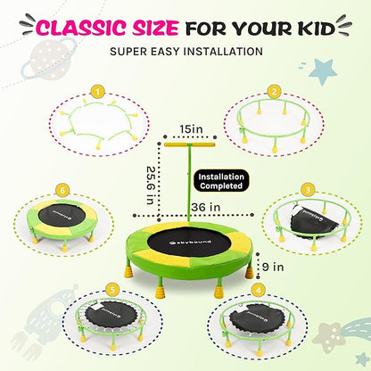 SkyBound 36 Inch Indoor Trampoline for Kids - Kids Trampoline Indoor with Handle - Toddler
