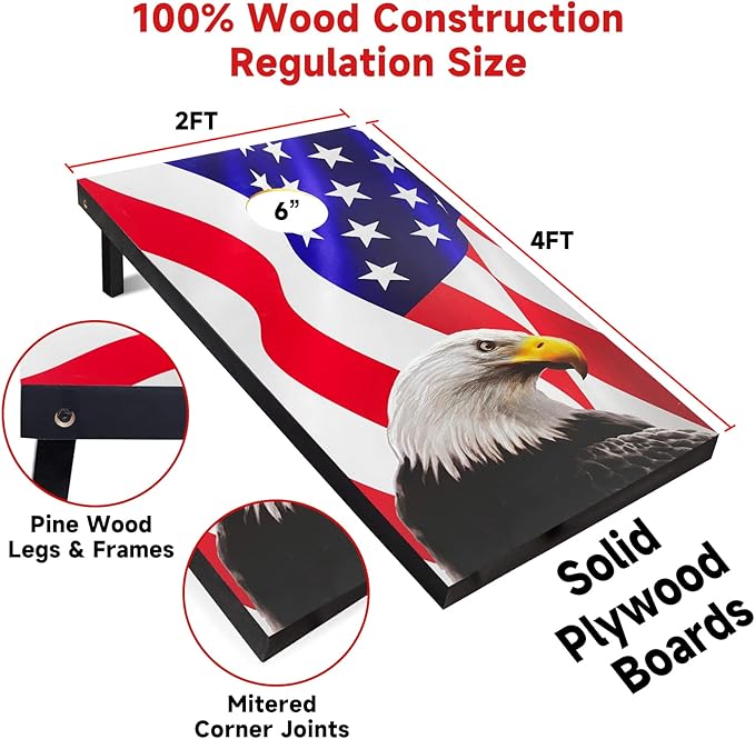 Cornhole Board Set with Carrying Bags & 8 Bean Bags Corn Hole Boards Bean Toss Game for Adults