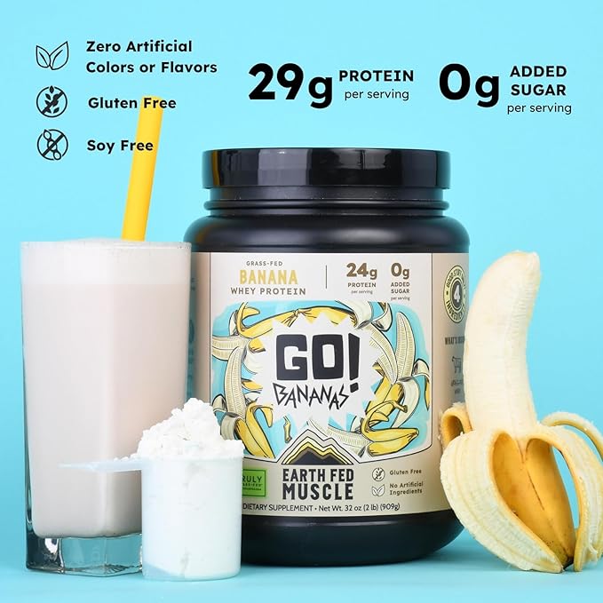 Earth Fed Muscle Go!?¯Bananas Irish Grass?‘Fed Whey Protein Isolate ??All Natural Banana Flavor