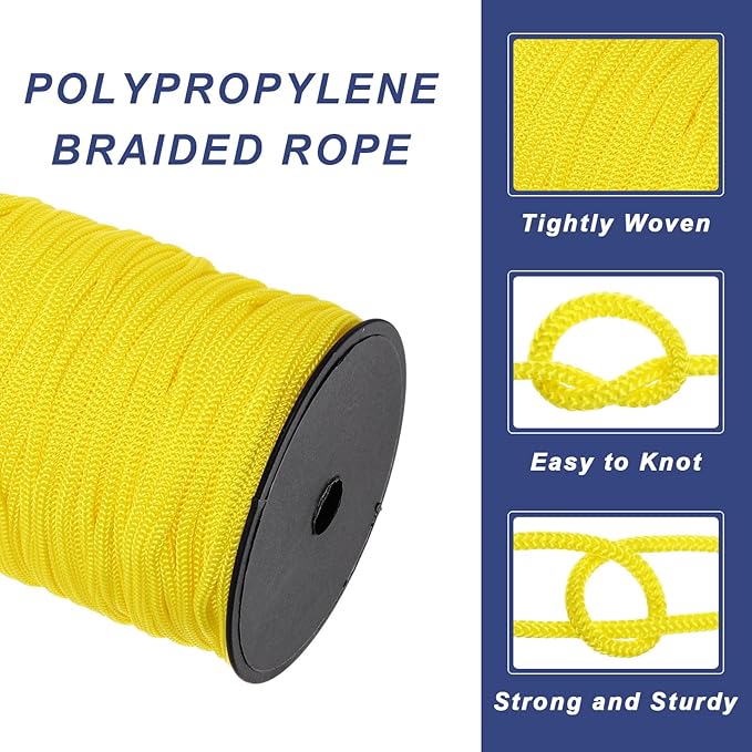 MECCANIXITY 3/16 Inch Polypropylene Rope Braided Ropes, 328ft Nylon Rope Hollow Utility Cord for