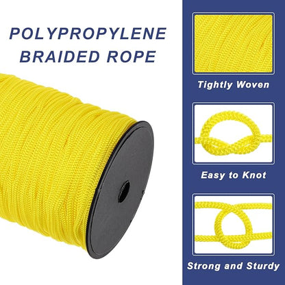 MECCANIXITY 3/16 Inch Polypropylene Rope Braided Ropes, 328ft Nylon Rope Hollow Utility Cord for