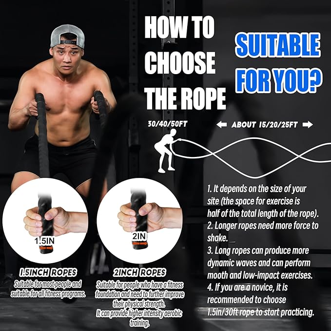 Perantlb Battle Rope With Wear-Resistant Nylon Protective Sleeve - Heavy Battle Rope for Strength