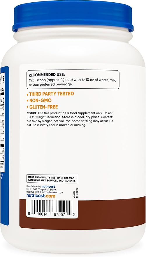 Nutricost Grass-Fed Whey Protein Concentrate (Chocolate) 2LBS - Undenatured, Non-GMO, Gluten Free