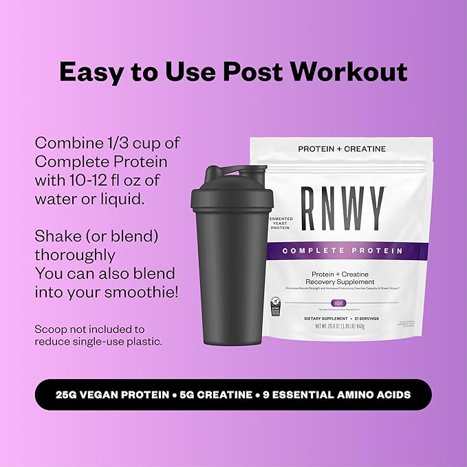 RNWY 25g Acai Protein + 5g Creatine Powder, Vegan Plant-Based Protein with Digestive Enzymes to