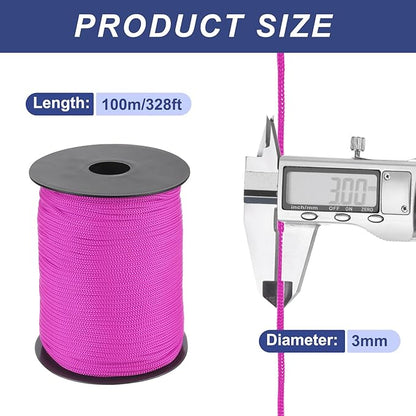 MECCANIXITY 1/8 Inch Polypropylene Rope Braided Ropes, 328ft Nylon Rope Hollow Utility Cord for