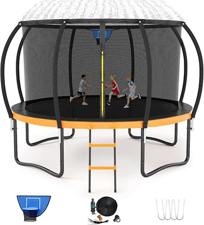 Trampoline 12FT 14FT 15FT 16FT for Kids/Adults - Outdoor Recreational with Enclosure Net Curved
