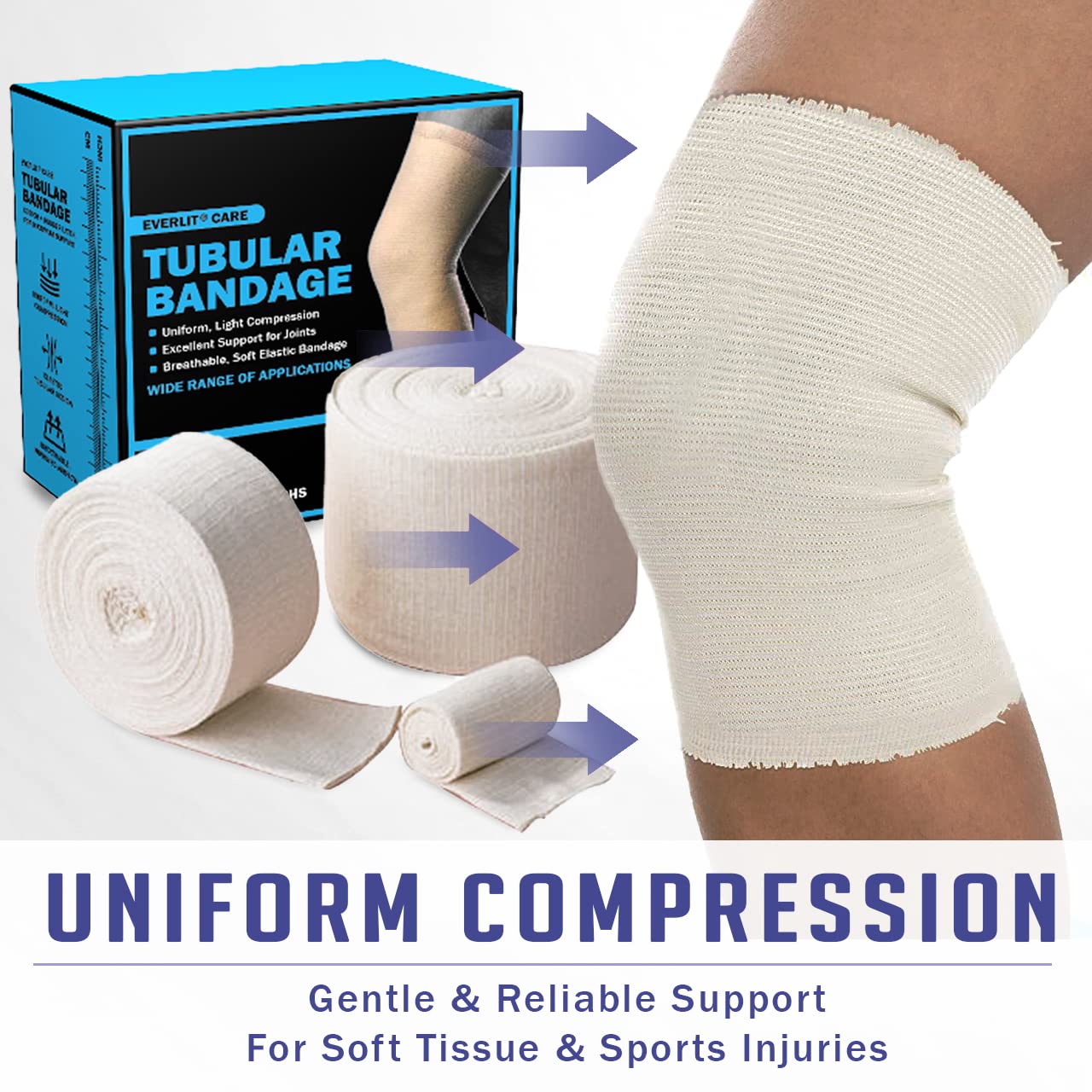 EVERLIT Elasticated Tubular Support Bandage | Stockinette Tubing for Large Arm, Knees, Legs | Light