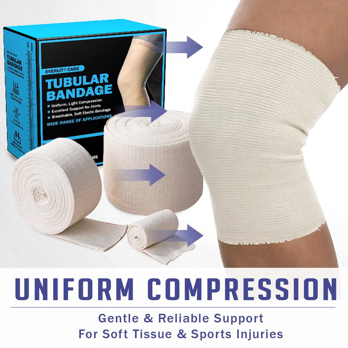EVERLIT Elasticated Tubular Support Bandage | Stockinette Tubing for Large Arm, Knees, Legs | Light