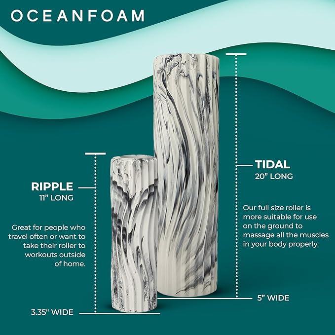 Oceanfoam Tidal Roller - Black Marbled - Muscle Massage Foam Roller for Back Pain & Stretching