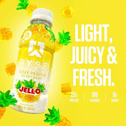 RYSE Clear Protein Shake - Jell-O Island Pineapple - 100 Calories, 22g Whey Isolate Protein