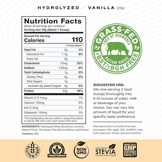 Muscle Feast Hydrolyzed Whey Protein Powder, Grass Fed and All Natural Hormone-Free, Hydro Whey