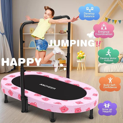 ANCHEER 56" Double Mini Trampoline for Kids, Mini Rebounder with 5-Level Adjustable Handle