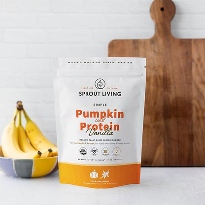 Sprout Living Organic Pumpkin Seed Protein Powder, Vanilla Flavor, 20 Grams of Plant Based Organic