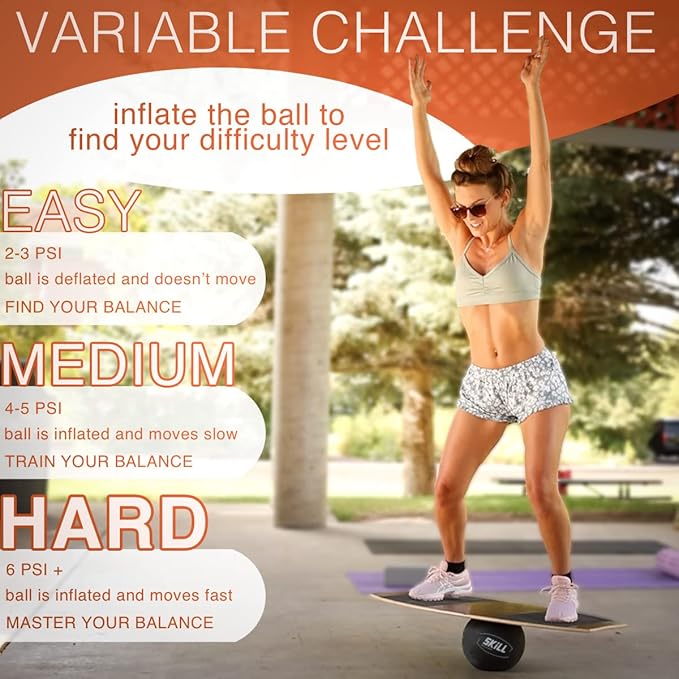 The Skill Board - Wooden Balance Board for Adults - Wobble Board for All Sports, Gym, Standing